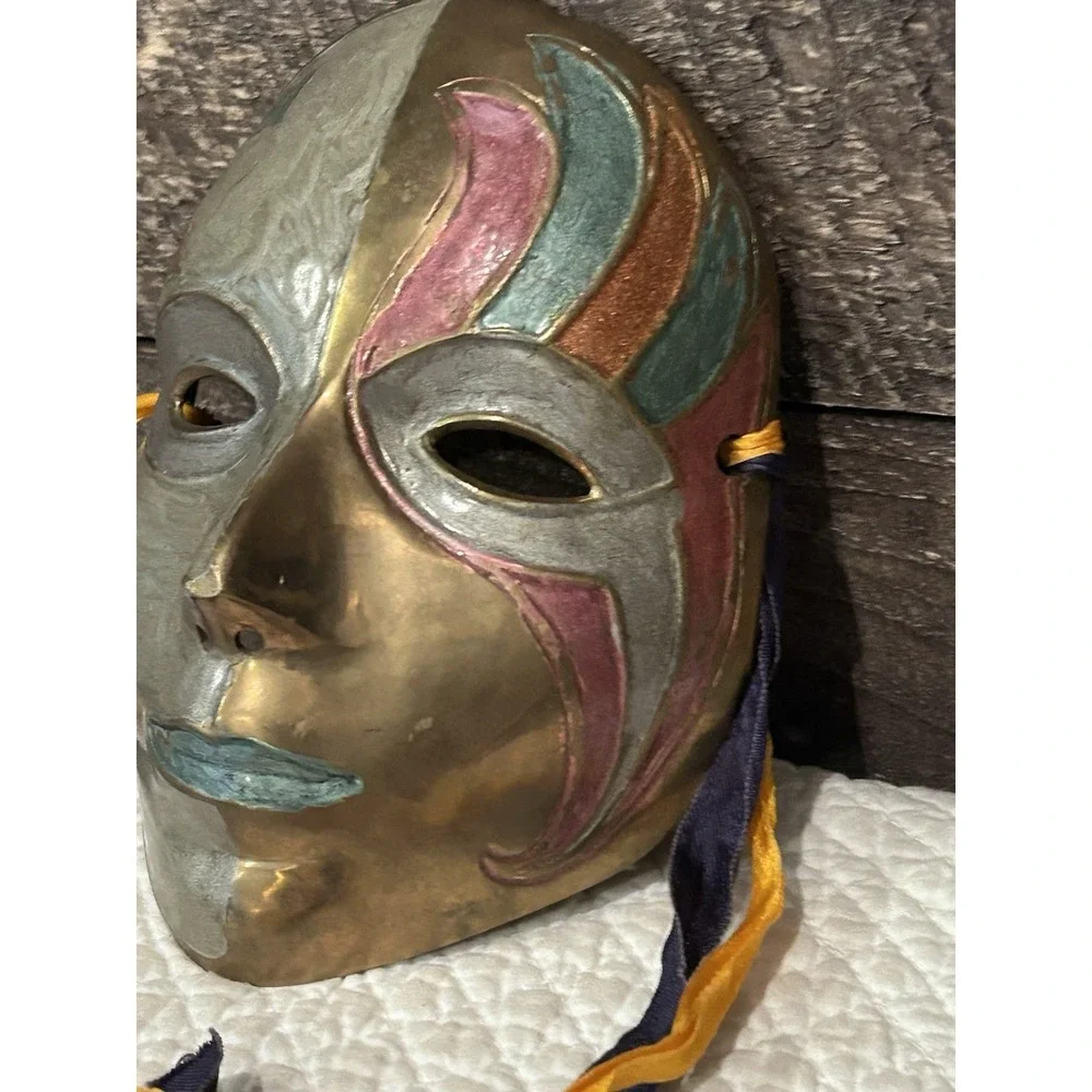 Vintage Solid Brass‎ Party Mask Handmade In India Wall Art Multi Color 7